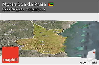 Satellite Panoramic Map of Mocimboa Da Praia, semi-desaturated
