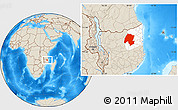 Shaded Relief Location Map of Montepuez, highlighted parent region