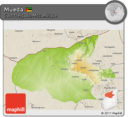 Physical 3D Map of Mueda, shaded relief outside