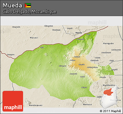 Physical 3D Map of Mueda, shaded relief outside