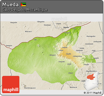 Physical 3D Map of Mueda, shaded relief outside