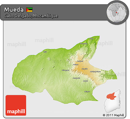 Physical 3D Map of Mueda, single color outside