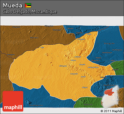 Political 3D Map of Mueda, darken