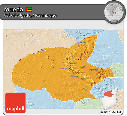 Political 3D Map of Mueda, lighten