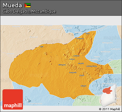 Political 3D Map of Mueda, lighten
