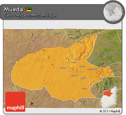 Political 3D Map of Mueda, satellite outside