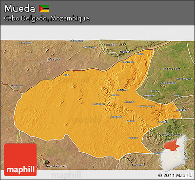 Political 3D Map of Mueda, satellite outside