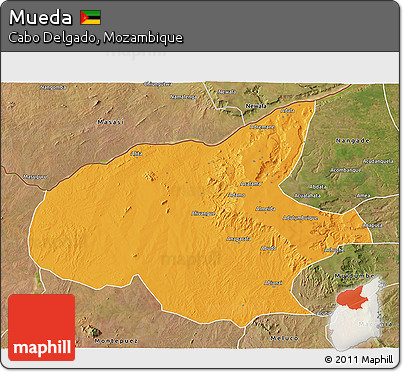 Political 3D Map of Mueda, satellite outside