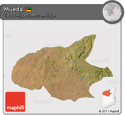 Satellite 3D Map of Mueda, cropped outside