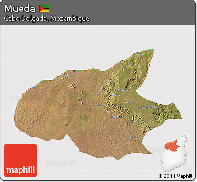 Satellite 3D Map of Mueda, cropped outside