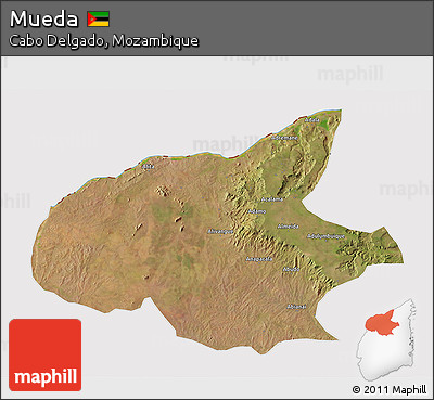 Satellite 3D Map of Mueda, cropped outside