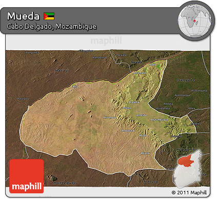 Satellite 3D Map of Mueda, darken