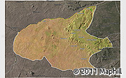 Satellite 3D Map of Mueda, darken, semi-desaturated