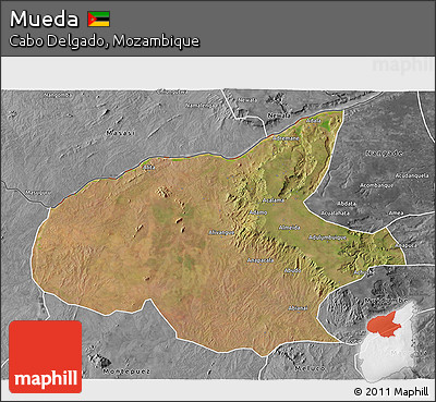 Satellite 3D Map of Mueda, desaturated