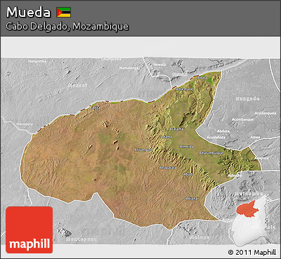 Satellite 3D Map of Mueda, lighten, desaturated