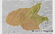 Satellite 3D Map of Mueda, lighten, desaturated