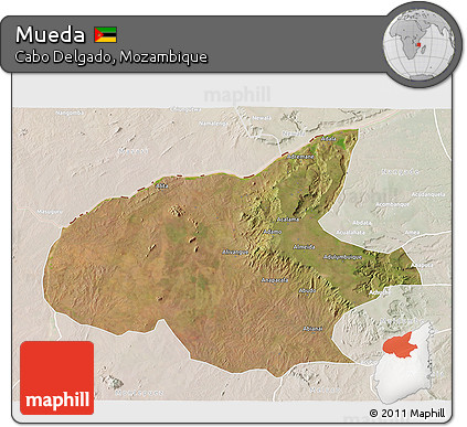 Satellite 3D Map of Mueda, lighten