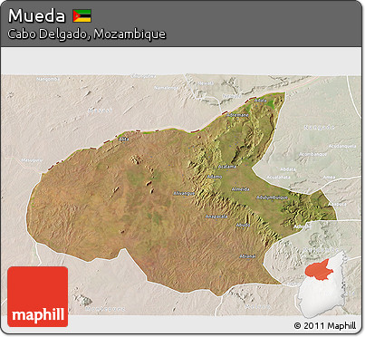Satellite 3D Map of Mueda, lighten