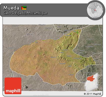 Satellite 3D Map of Mueda, semi-desaturated