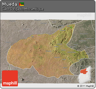 Satellite 3D Map of Mueda, semi-desaturated