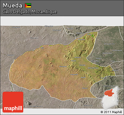 Satellite 3D Map of Mueda, semi-desaturated