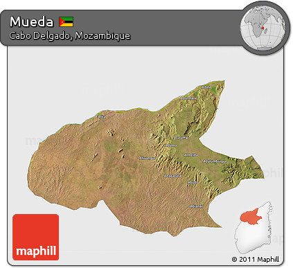 Satellite 3D Map of Mueda, single color outside
