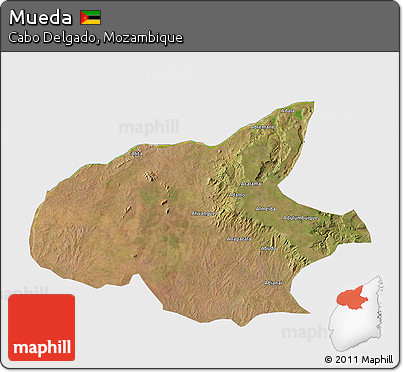 Satellite 3D Map of Mueda, single color outside