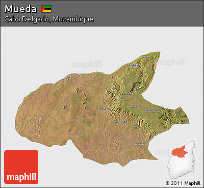 Satellite 3D Map of Mueda, single color outside
