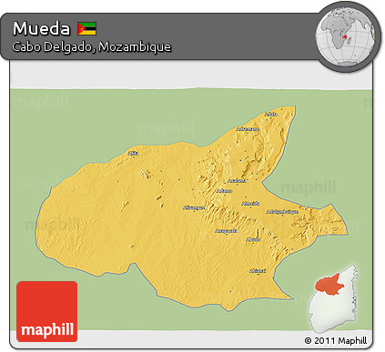 Savanna Style 3D Map of Mueda, single color outside