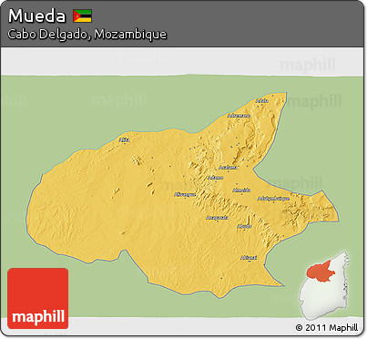 Savanna Style 3D Map of Mueda, single color outside