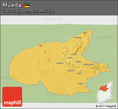 Savanna Style 3D Map of Mueda, single color outside