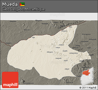 Shaded Relief 3D Map of Mueda, darken