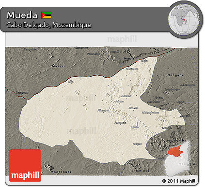 Shaded Relief 3D Map of Mueda, darken
