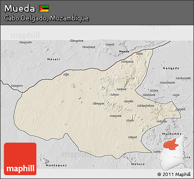 Shaded Relief 3D Map of Mueda, desaturated