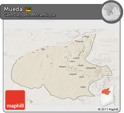 Shaded Relief 3D Map of Mueda, lighten