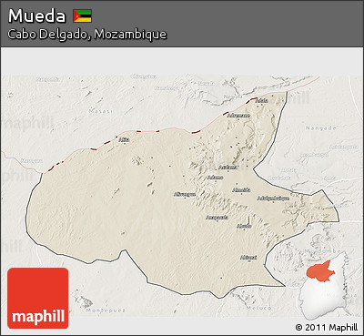 Shaded Relief 3D Map of Mueda, lighten