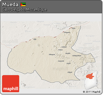 Shaded Relief 3D Map of Mueda, lighten