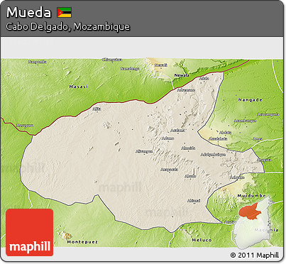 Shaded Relief 3D Map of Mueda, physical outside