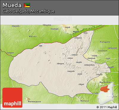 Shaded Relief 3D Map of Mueda, physical outside