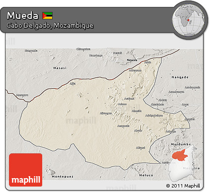 Shaded Relief 3D Map of Mueda, semi-desaturated