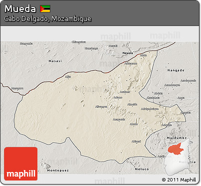 Shaded Relief 3D Map of Mueda, semi-desaturated
