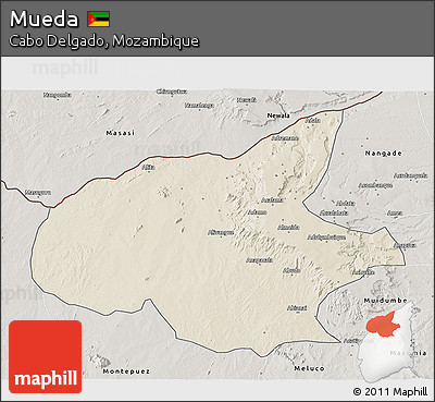Shaded Relief 3D Map of Mueda, semi-desaturated