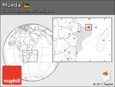 Blank Location Map of Mueda, highlighted country, within the entire country