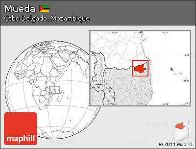 Blank Location Map of Mueda, highlighted country
