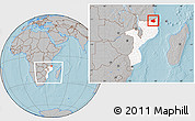 Gray Location Map of Mueda, highlighted country, within the entire country, hill shading