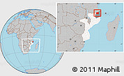 Gray Location Map of Mueda, highlighted country, highlighted parent region, within the entire country