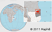 Gray Location Map of Mueda, highlighted country, highlighted parent region