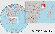 Gray Location Map of Mueda, highlighted parent region, within the entire country