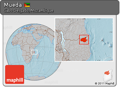 Gray Location Map of Mueda, hill shading
