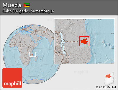 Gray Location Map of Mueda, hill shading